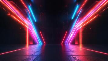 Neon Lines An attractive abstract composition of contrasting red and blue neon lines in a dark industrial setting. These lines create a sense of movement and energy. video
