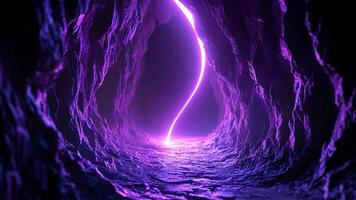 Purple Neon Cave animation . A vibrant, neon-purple light illuminates a dark and mysterious cave, creating an otherworldly and ethereal atmosphere. The light seems to beckon the viewer deeper video