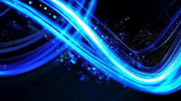 Abstract Blue Light Streaks animation . A mesmerizing display of swirling, electric blue light streaks against a black background. The dynamic movement of the light creates a sense of energy video