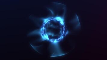 Abstract minimalistic glowing energy sphere. Navy blue orb on dark cosmic background. Flowing fractal plasma core screensaver. Digital sci fi magical circle. 4k 60fps looped graphic. video