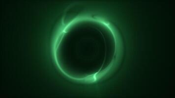 Digital green energy sphere, abstract plasma vortex in space. Shiny bokeh sci if orb on dark technology background. Burst of turquoise energy. 4k 60fps looped graphic. video