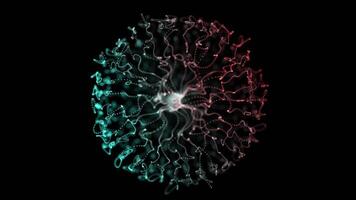 Abstract Bicolor Particle Sphere with Flowing Lines on Black Background video