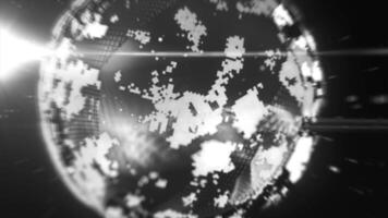 A grayscale digital representation of Earth with abstract pixelated details, creating a futuristic and high-tech aesthetic background video