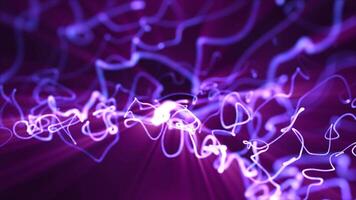 Glowing abstract purple light trails forming flowing wave patterns on a dark futuristic background futuristic video