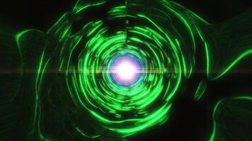 A tunnel with intense green light and a bright center, creating a sci-fi vibe with abstract energy and a futuristic video