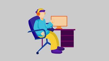 a man sitting at a desk with a computer video