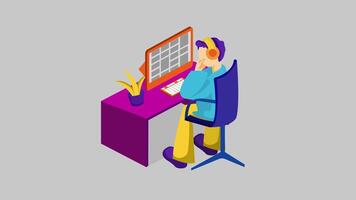 a man is sitting at a desk and working on a computer video