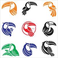 Different Types collection Set Of Toucan Bird Logo Silhouette Design On White Background vector