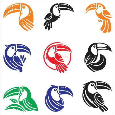 Different Types collection Set Of Toucan Bird Logo Silhouette Design On White Background