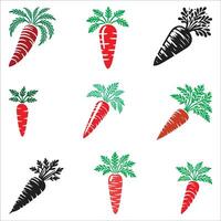 A Different Type Carrot With Leaf Icon Design Silhouette Design Set On White Background vector