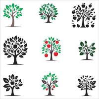 Different Types collection Set Of Apple Tree With Leaf Silhouette Design On White Background vector