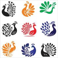 Set of Peacock Icon Symbol Design On White Background vector