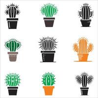 A Different Type Cactus Icon symbol Design Silhouette Set On White Background vector