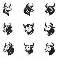 A Different Type Bull Head Face Icon symbol Design Silhouette Set On White Background vector