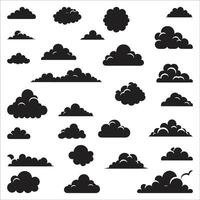 Set of Cartoon Cloud In a Flat Design. Black And White Cloud Collection Set Design On White Background vector
