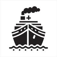 A black and white image of a ship with smoke coming out of it vector