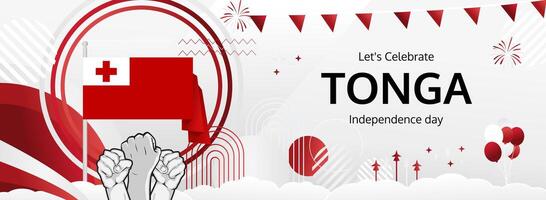 Mark Tonga National Day on June 4th with a festive banner in flag colors. Ideal for cultural festivals, tourism promotions, and supporting national pride. vector