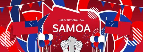 Samoa National Day on June 1st. A dynamic banner in flag colors to celebrate independence with cultural events, tourism, and festive vibes. vector