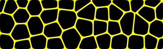 A pattern resembling irregular giraffe spots, featuring black shapes outlined with bright yellow, forming a vibrant and abstract design. vector
