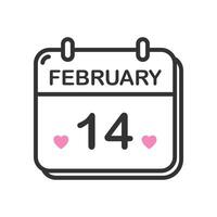 February 14, calendar with heart icon isolated illustration. vector