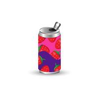 Strawberry flavor drink in container can. Illustration colorful drink box shape isolated on white background. vector