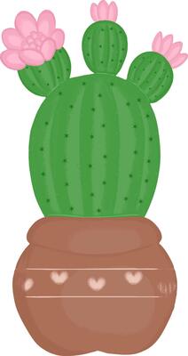 Cute Cactus Plant with Pink Flowers in a pot illustration