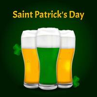 St. Patrick's Day background, card with 3 glasses of beer and clover vector