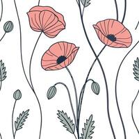 Botanical Garden Poppy Seamless Tile Pattern for Serene Spaces vector