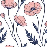 Botanical Garden Poppy Seamless Tile Pattern Diverse Poppy Species in Natural Reds on White Background - Ideal for Serene Spaces and Elegant Home Decor vector