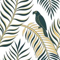 seamless pattern with tropical palm leaves and parrot vector