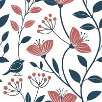 Seamless floral pattern with bird and flowers vector