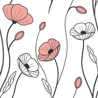 Botanical Garden Poppy Seamless Tile Pattern Diverse Poppy Species in Natural Reds on White Background for Serene Spaces - Perfect for Home Decor vector