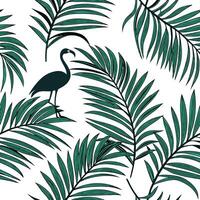 Botanical Garden Palm Leaf Seamless Tile Pattern Diverse Palm Species in Natural Greens on White Background for Serene Spaces and Tranquil Decor vector