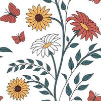 Vibrant Bohemian Botanical Illustration Seamless Tile Pattern Featuring Eclectic Peonies and Dahlias - Perfect for Creative Spaces and Unique Home Decor vector