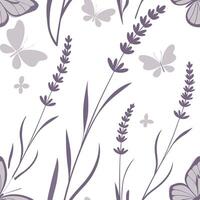 Botanical Garden Lavender Seamless Tile Pattern Explore Various Lavender Species in Natural Purples on a White Background for Serene Spaces and Tranquil Home Decor vector