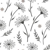 Seamless pattern with daisies and leaves on white background vector