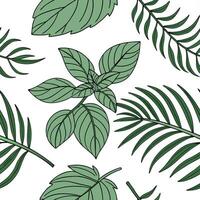 A green leaf pattern with leaves on it vector