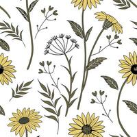 A pattern with yellow and black flowers on a white background vector