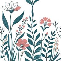 Flowers and leaves in a floral pattern vector