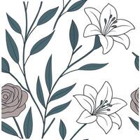 Seamless floral pattern with roses and lilies vector