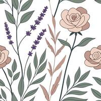 Seamless pattern with roses and lavender vector