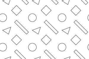 Seamless black and white pattern with circles, triangles, rectangles, and diamonds, perfect for coloring activities. vector