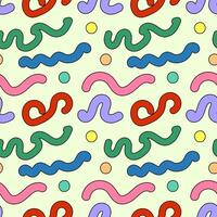 Vibrant seamless pattern with multicolored wavy lines and dots on a light background. vector
