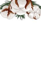 template for an invitation or greeting card for the holidays with a plant design, namely various buds of cotton flowers that are located on top vector