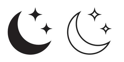 Crescent moon with stars icon. Night icon. Crescent moon solid and line icon. vector