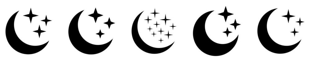 Crescent moon with stars icon. Night icon. Set of crescent moon icons. vector