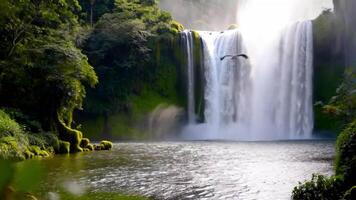 Breathtaking Waterfall Cascading into Crystal-Clear Pool in Lush Rainforest video