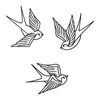 three black and white drawings of swallows vector
