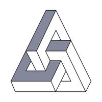 a triangle with a white background and a gray and black logo vector