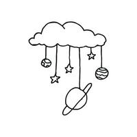 a drawing of a cloud with planets and stars vector